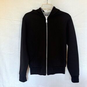 Sandro Black Faux Fur Sheepskin Lined Full Zip Hoodie Jacket